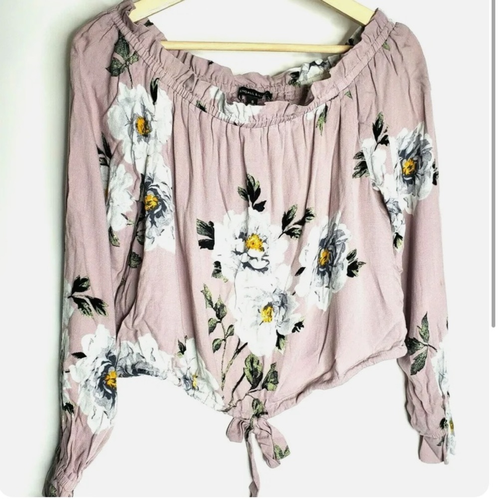 Kendall & Kylie Women's Purple Floral Blouse Off Shoulder Cropped